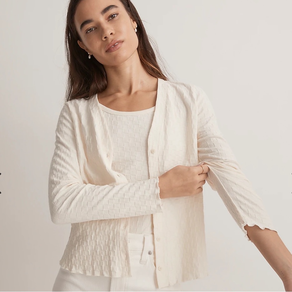 Madewell V-Neck Cardigan in Checkerboard Jacquard Size M